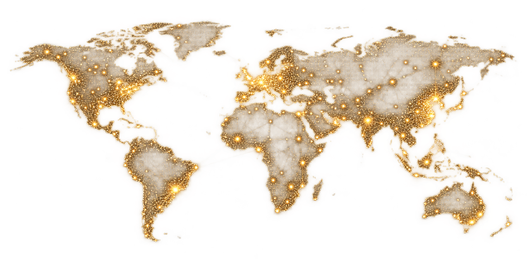 Gold world map showing referral reach